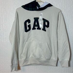 GAP Cream Hoodie with Plaid Accents Youth Size Large